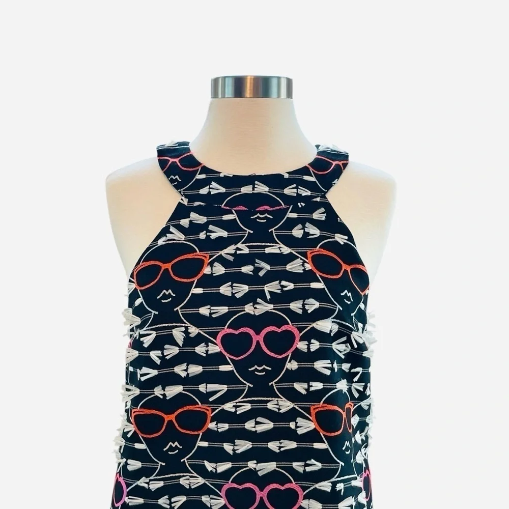Hutch Anthropologie Pink/Black Sleeveless Halter Dress Novelty Sunglasses Print